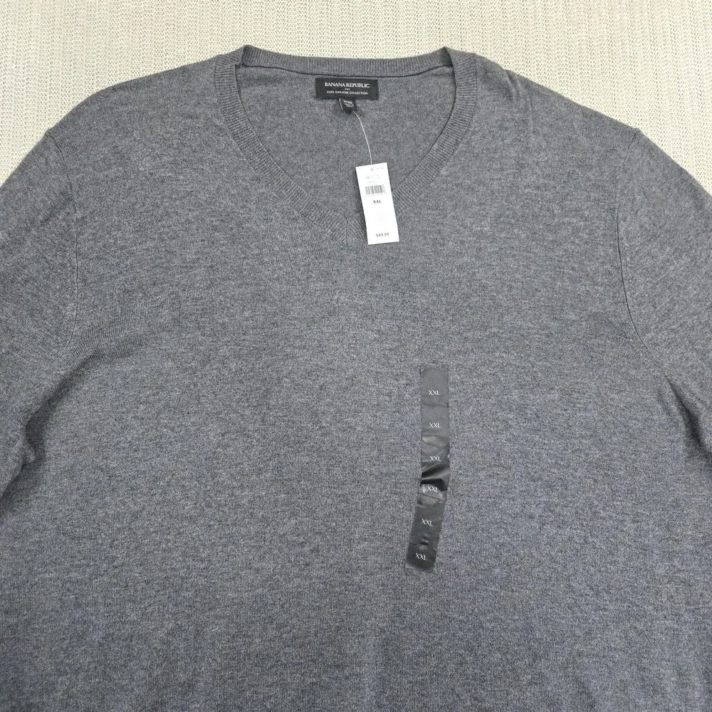 Banana‎ Republic Sweater Mens 2XL Gray V Neck Luxe Knit Pullover Lightweight